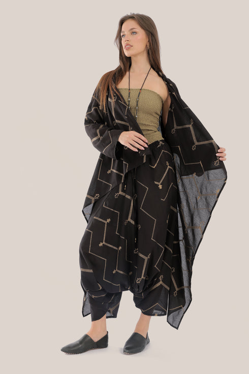 Embroidered long abaya style loose fit coat